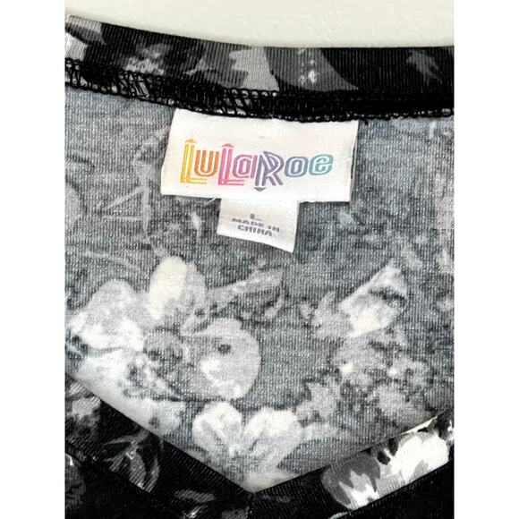 Lularoe Womens L Long Sleeve Tunic‎ Black White Floral EUC - Picture 2 of 7